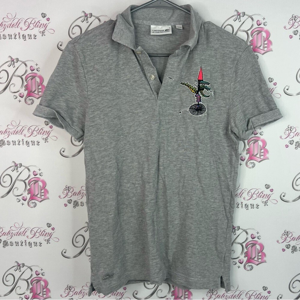 Lacoste by Jean Paul goude crocodile alligator embroidery light Gray Polo Shirt
